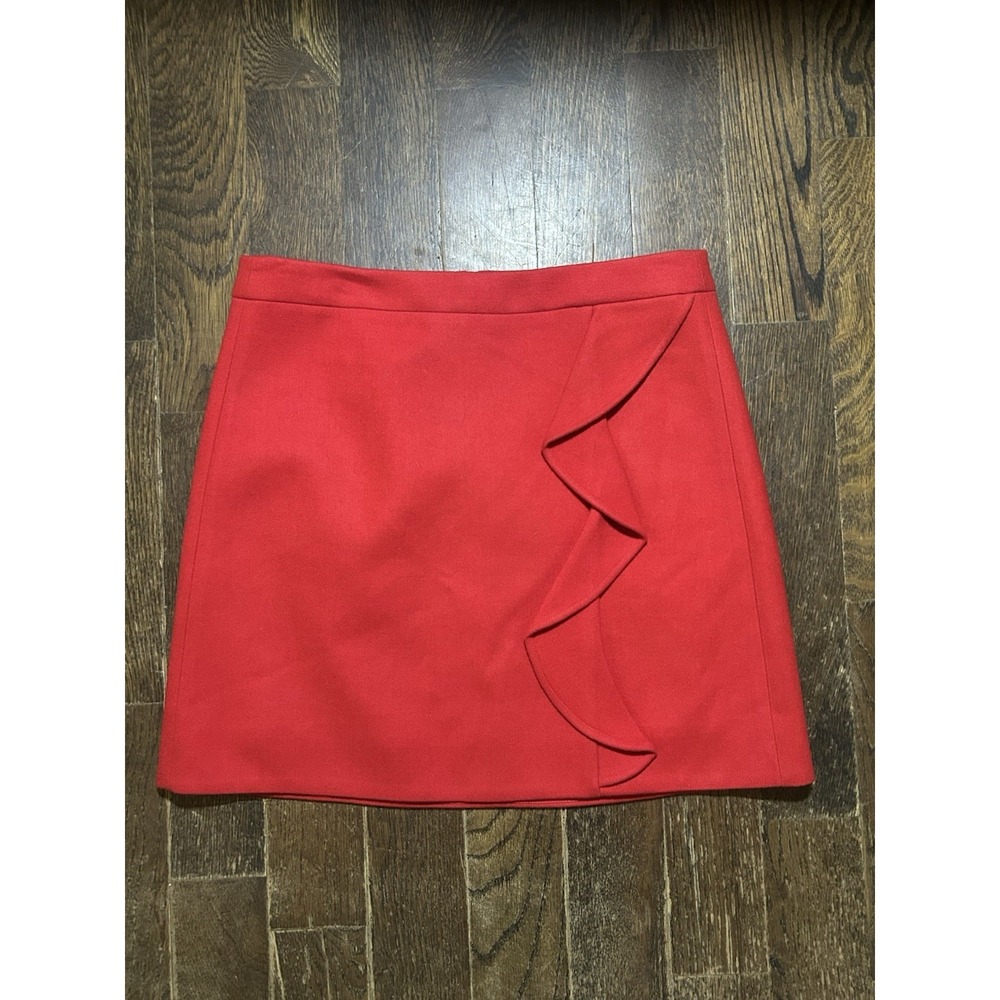 J.Crew 100% Wool Ruffle Mini Skirt Red Poppy Size‎ 10 Lined